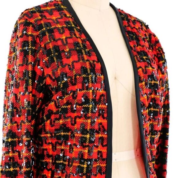 1960s Sequin Embellished Plaid Cardigan Blazer - Picture 2 of 8